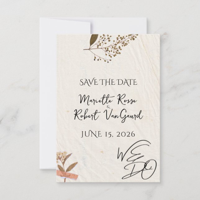 WE DO Pressed flowers Natural and Simple Wedding Save The Date (Front)
