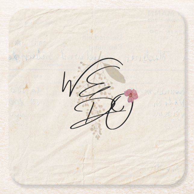 WE DO Pressed Flowers Shabby Garden Chic Program Square Paper Coaster (Front)