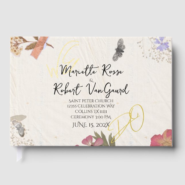 WE DO Pressed Flowers Shabby Garden Chic Wedding  Guest Book (Front)