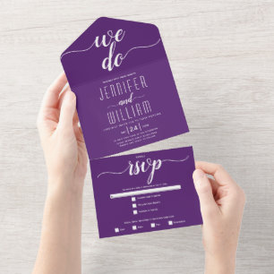 "We do" purple white script calligraphy wedding   All In One Invitation