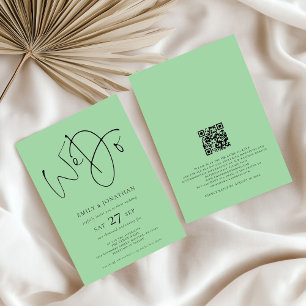 We Do QR Code Celadon Green Wedding  Invitation