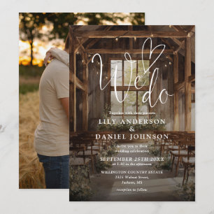 We Do Rustic Boho Barn String Lights Wedding Photo Invitation