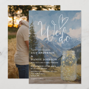 We Do Rustic Boho Mountain Mason Jar Photo Wedding Invitation