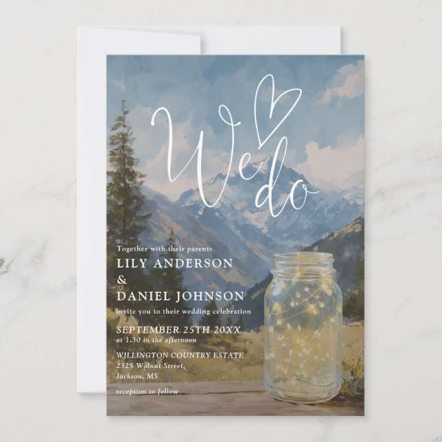 We Do Rustic Boho Mountain Mason Jar Wedding Invitation (Front)