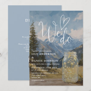 We Do Rustic Mountain Mason Jar QR Code Wedding Invitation