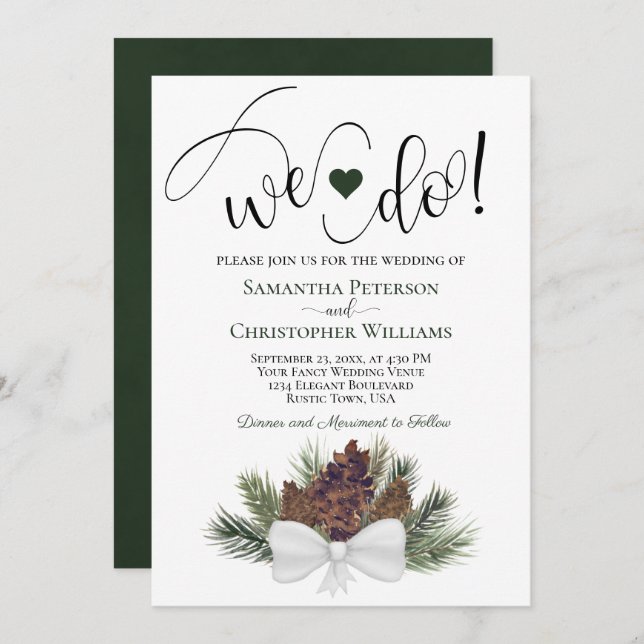 We Do! Rustic Pinecones & Branches Winter Wedding Invitation (Front/Back)