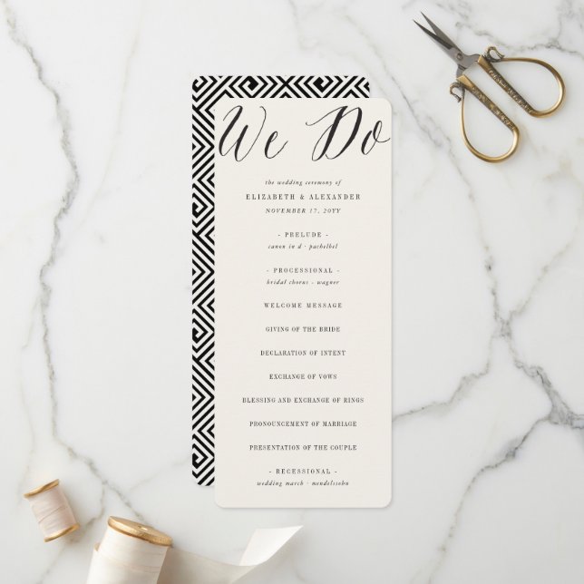 We Do Script Calligraphy Geometric Classic Wedding Program (Front/Back In Situ)