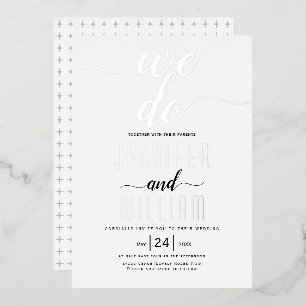 "We do" script calligraphy wedding real silver