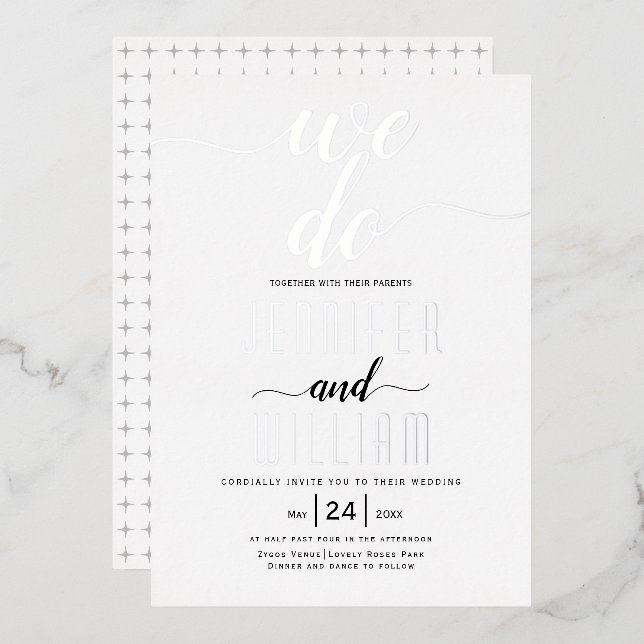 "We do" script calligraphy wedding real silver (Front/Back)