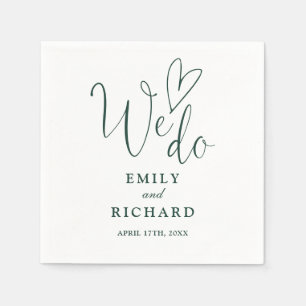 We Do Script Love Heart Emerald Green Wedding Napkin