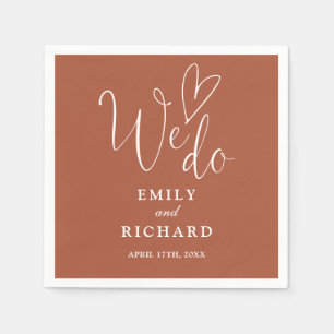 We Do Script Love Heart Terracotta Wedding Napkin