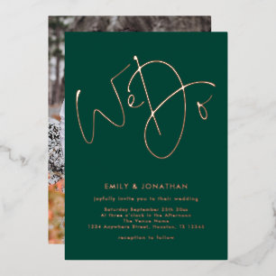 We Do Script Photo Emerald Green Rose Gold Wedding