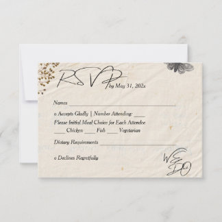 WE DO Shabby Chic Wedding Pressed Flowers RSVP Card