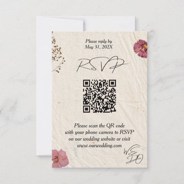 WE DO Shabby Chic Wedding Pressed Flowers  RSVP Card (Front)
