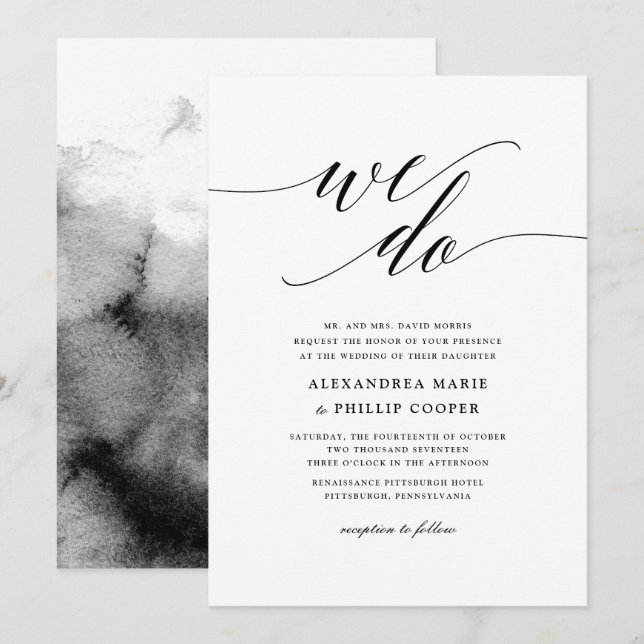 We Do Simple Black and White Wedding Invitation (Front/Back)