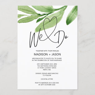 We Do Simple Modern Wedding Greenery Leaves Invitation