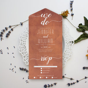 "We do" stained terracotta calligraphy wedding All In One Invitation