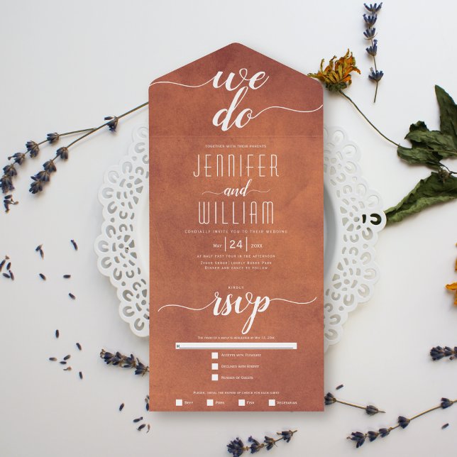 "We do" stained terracotta calligraphy wedding All In One Invitation (Creator Uploaded)