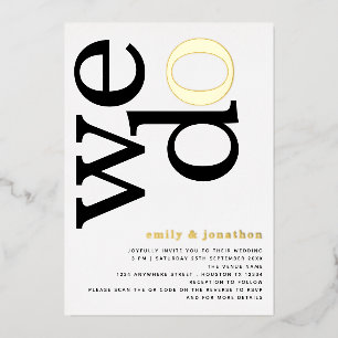 We Do Stylish Text QR Code Gold Real Foil Invitati