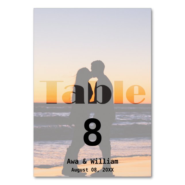 We Do - Sunset Photo Wedding Table Number (Front)