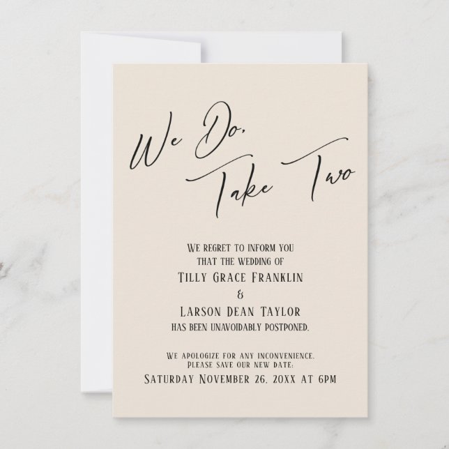 We Do, Take Two: Delayed Wedding Cream Card (Front)