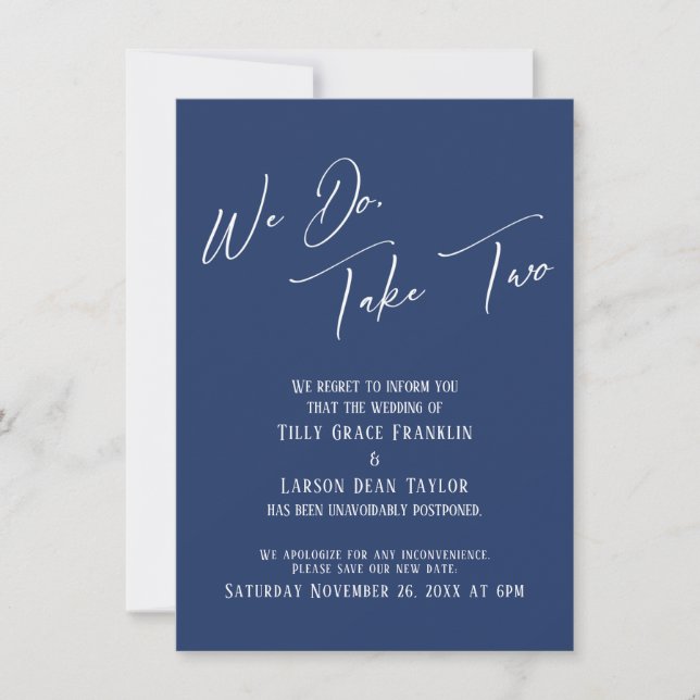 We Do, Take Two: Delayed Wedding Navy Card (Front)