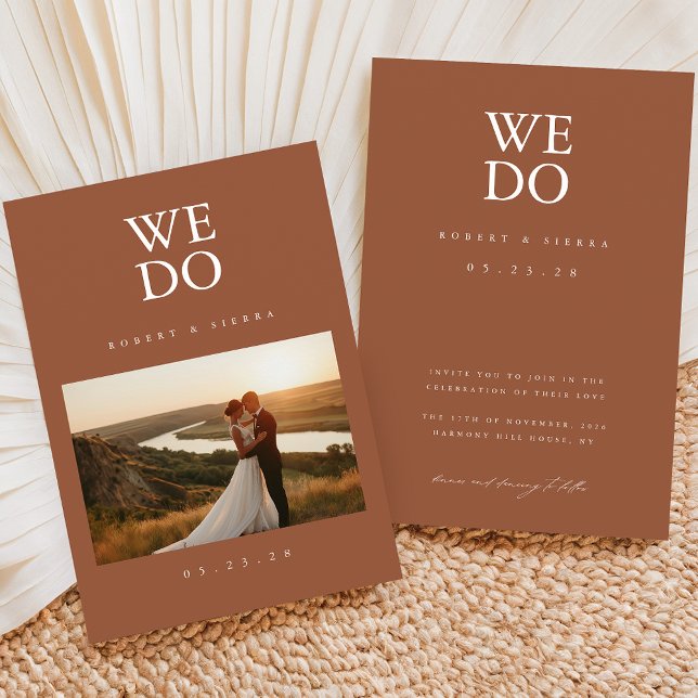 We Do Terracotta Modern Minimalist Photo Wedding Invitation (Creator Uploaded)