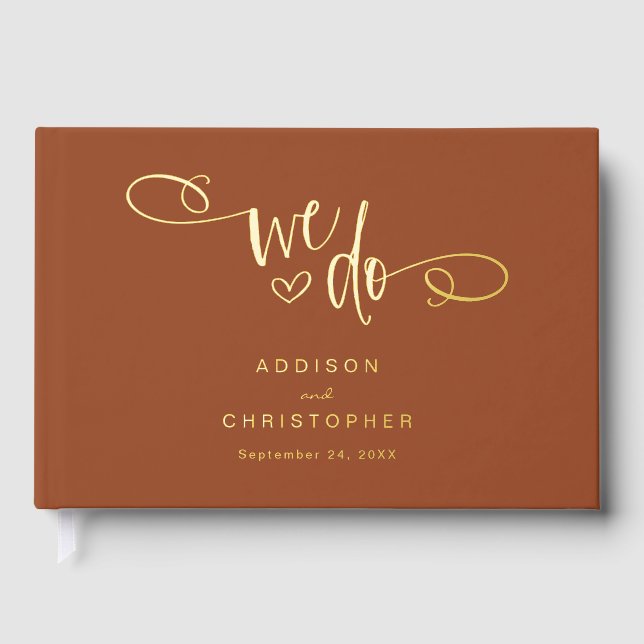 We Do Terracotta Wedding Gold Foil Guestbook (Front)