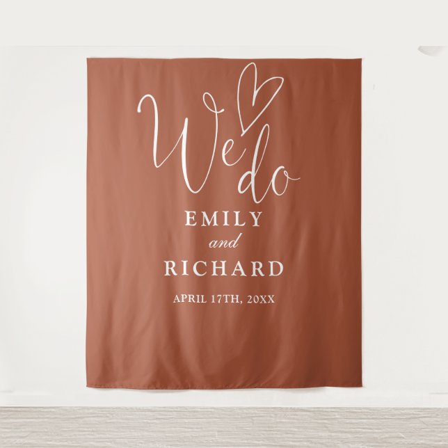 We Do Terracotta Wedding Photo Backdrop Tapestry (Front)
