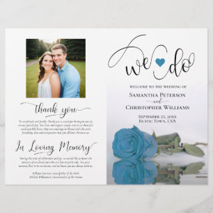 We Do! Turquoise Blue Rose Modern Wedding Program