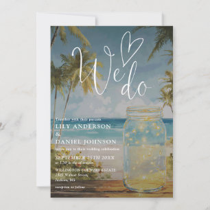 We Do Watercolor Beach Palm Tree Mason Jar Wedding Invitation