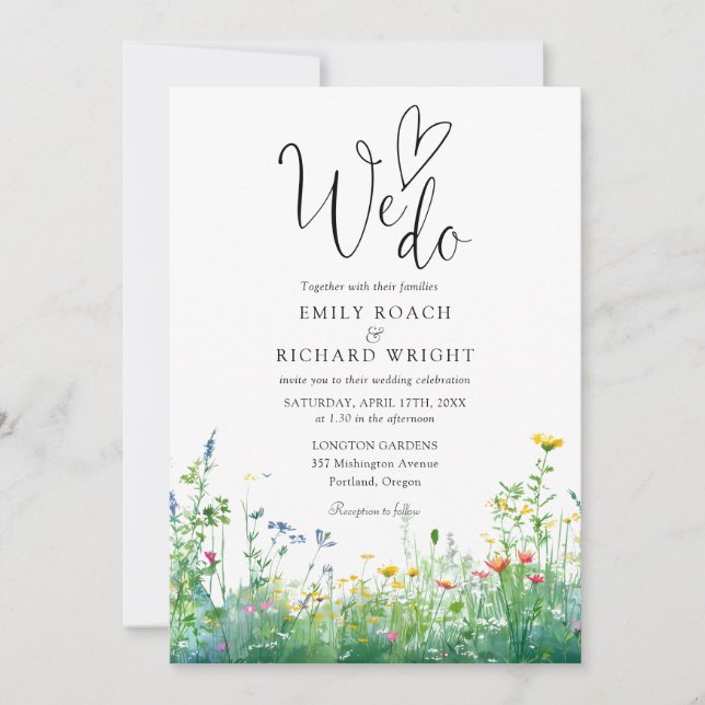 We Do Watercolor Wildflowers QR Code Wedding Invitation (Front)