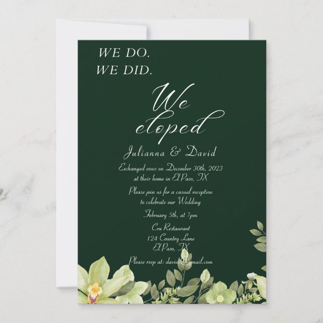 We Do We Did We Eloped Wedding Reception Invitation (Front)