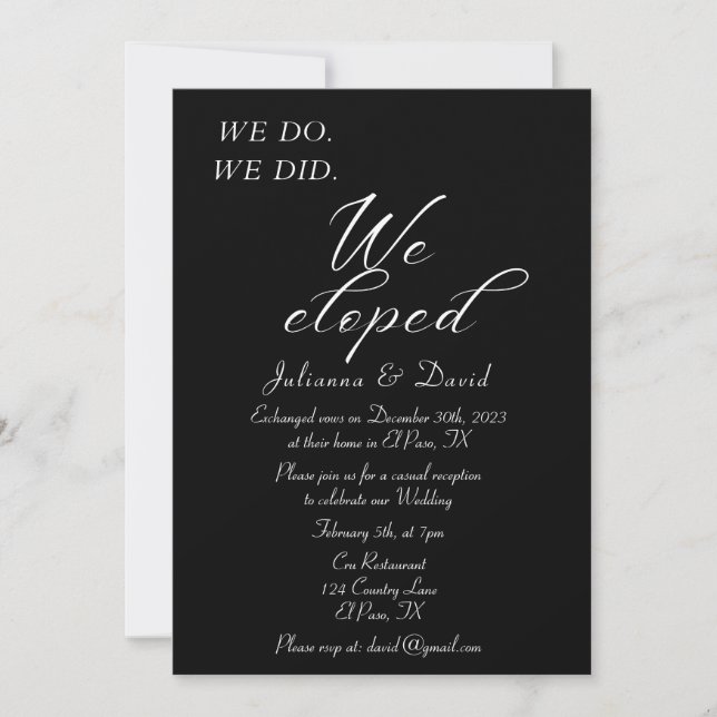 We Do We Did We Eloped Wedding Reception Invitation (Front)