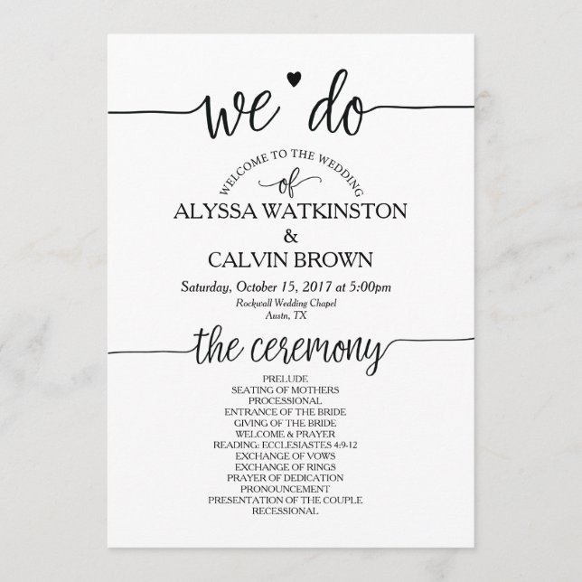 We do wedding program card 5x7 design (Front)