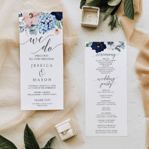 We Do Wedding Program Navy Blooms