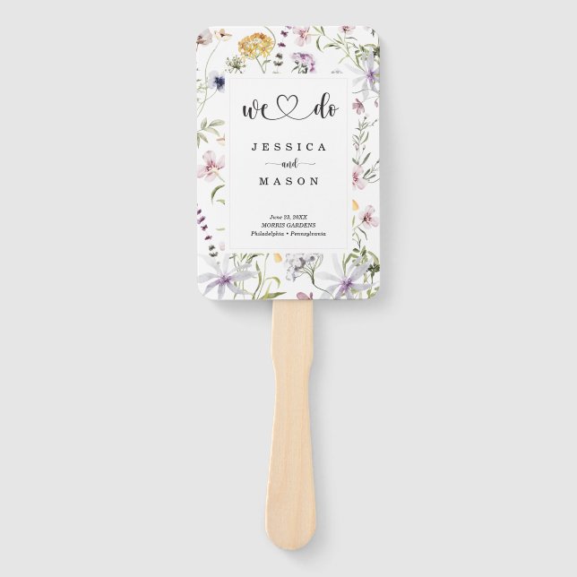 We Do Whimsical Wildflower Wedding Program Hand Fan (Front)
