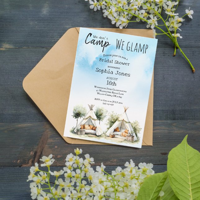 We don´t camp we glamp teepee tent bridal shower invitation (Creator Uploaded)
