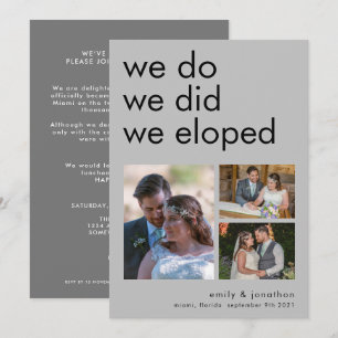 We Eloped 3 Photos Announcement Invitation grey