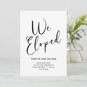 We Eloped Black and White Announcement Photo Card