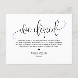 We Eloped   Black Pretty Script Wedding Elopement Announcement Postcard