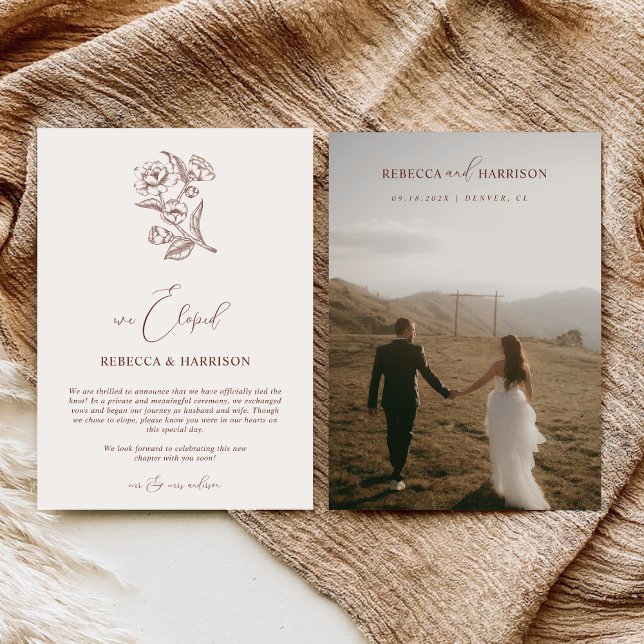 We Eloped Brown Floral Boho | Photo Wedding  Announcement (Creator Uploaded)