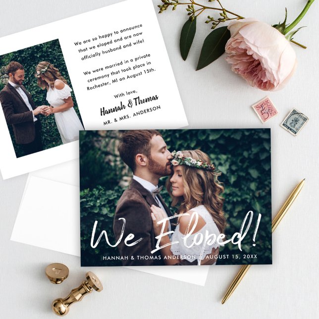 We Eloped Brush Script Photo Wedding Announcement (Creator Uploaded)