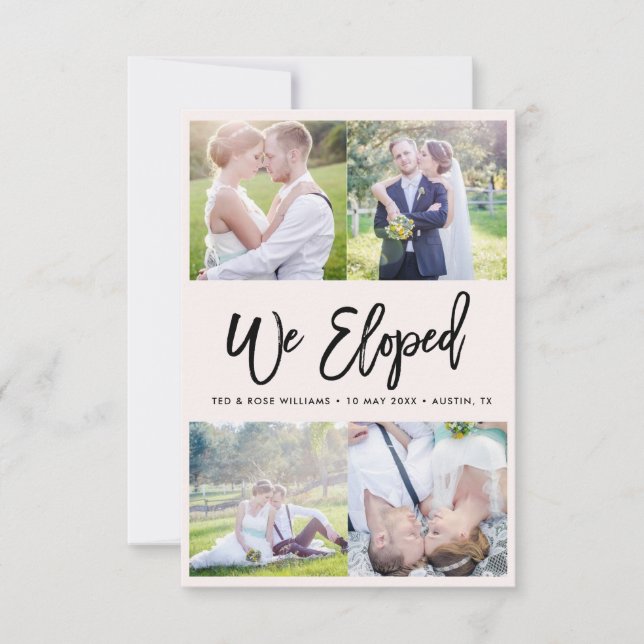 We Eloped | brush script wedding announcement (Front)