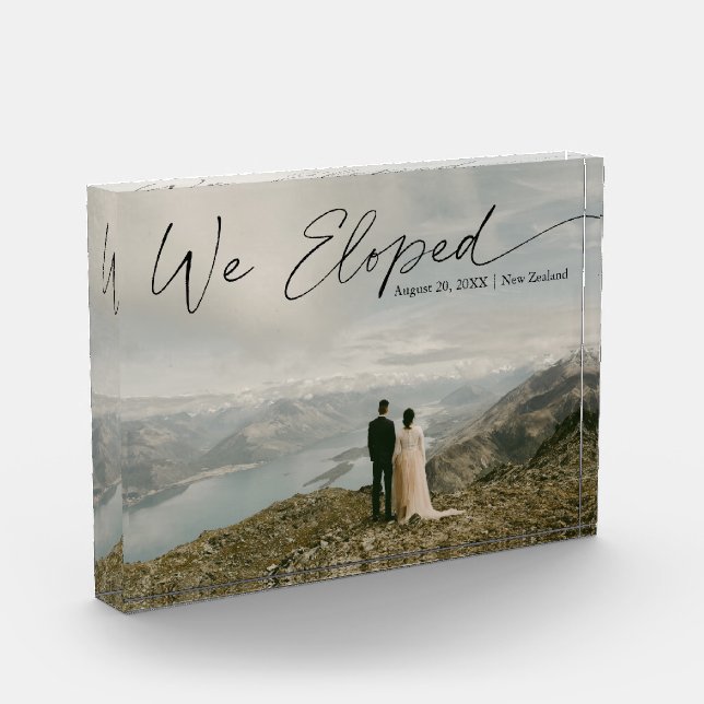 We Eloped Calligraphy Marriage Announcement Photo (Left)