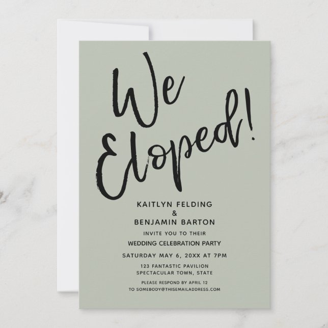 We Eloped! Casual Sage Post Wedding Celebration Invitation (Front)