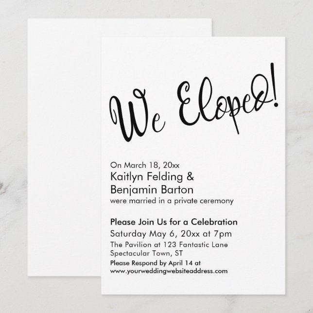 We Eloped! Casual Script Post Wedding Celebration Invitation (Front/Back)