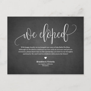 We Eloped   Chalkboard Pretty Script Elopement Announcement Postcard