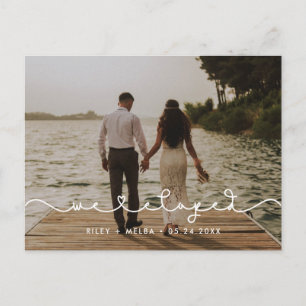 We eloped Cute connecting heart font photo Postcard