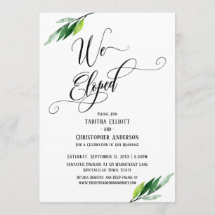 We Eloped Elaborate Script and Greenery Invitation